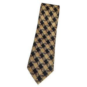 ERMENEGILDO ZEGNA Men's Silk Necktie LUXURY Tie Black Beige Geometric W:3.7" EUC